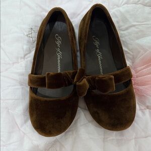 Brown Velvet Kids Shoes with Bow by Age of Innocence
